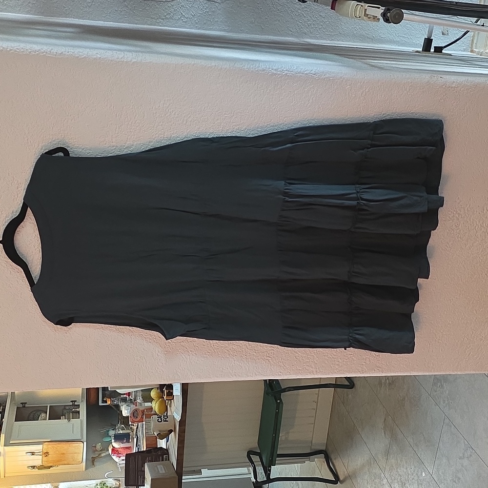 BloomChic Supersoft Essentials Notched Ruffle Layered Hem Sleeveless Dress – Gre - Picture 6 of 6